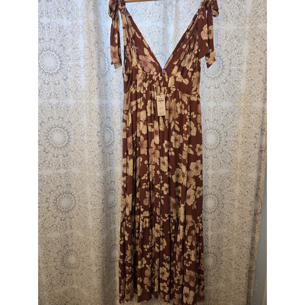 Abercrombie & Fitch Floral Maxi Tie Strap Dress Small Brown Open Back Tiered A&F - Picture 6 of 13